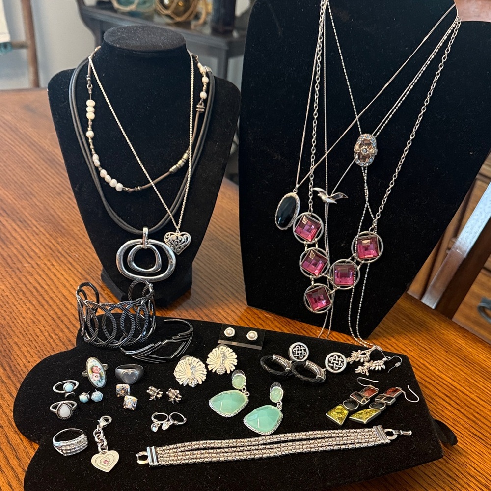 Huge lot of silver tone jewelry